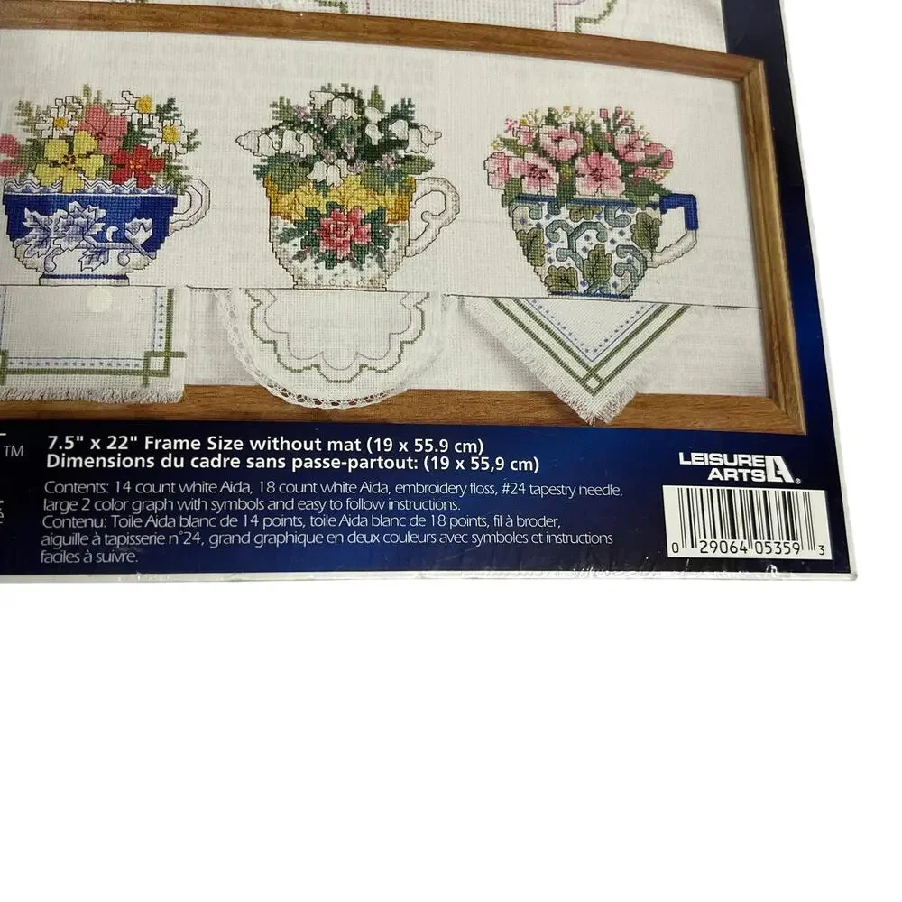 DESIGNS FOR THE NEEDLE Teacups Cross Stitch Kit Hometown 5359 7.5x22 NEW